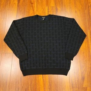 Mino Milano Mens Blue Geometric Knit Long Sleeve Sweater Size XL - Made in Italy